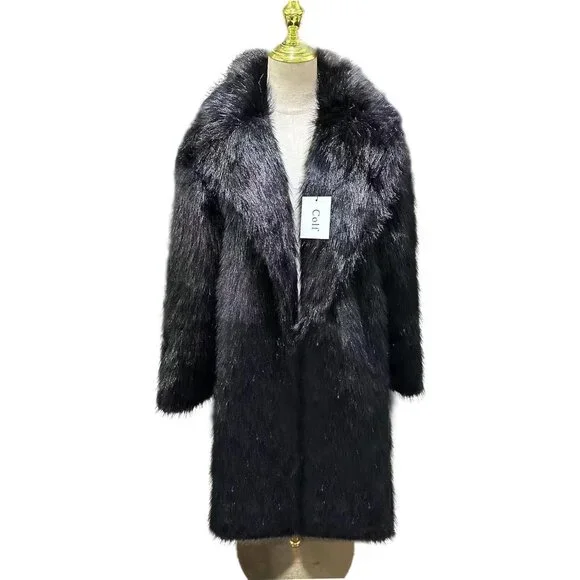 🖤✨Colf Faux Fur Coat Men Black Winter Long Sleeve CollarOutwear Long Park…